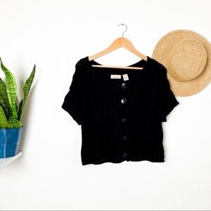 DKNY Jeans Black Short Sleeve Crop Ribbed Sweater S Small